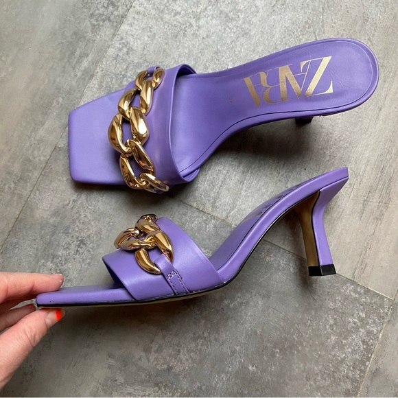 Zara heeled‎ sandal with chain Lilac Size 6.5 - Picture 5 of 8